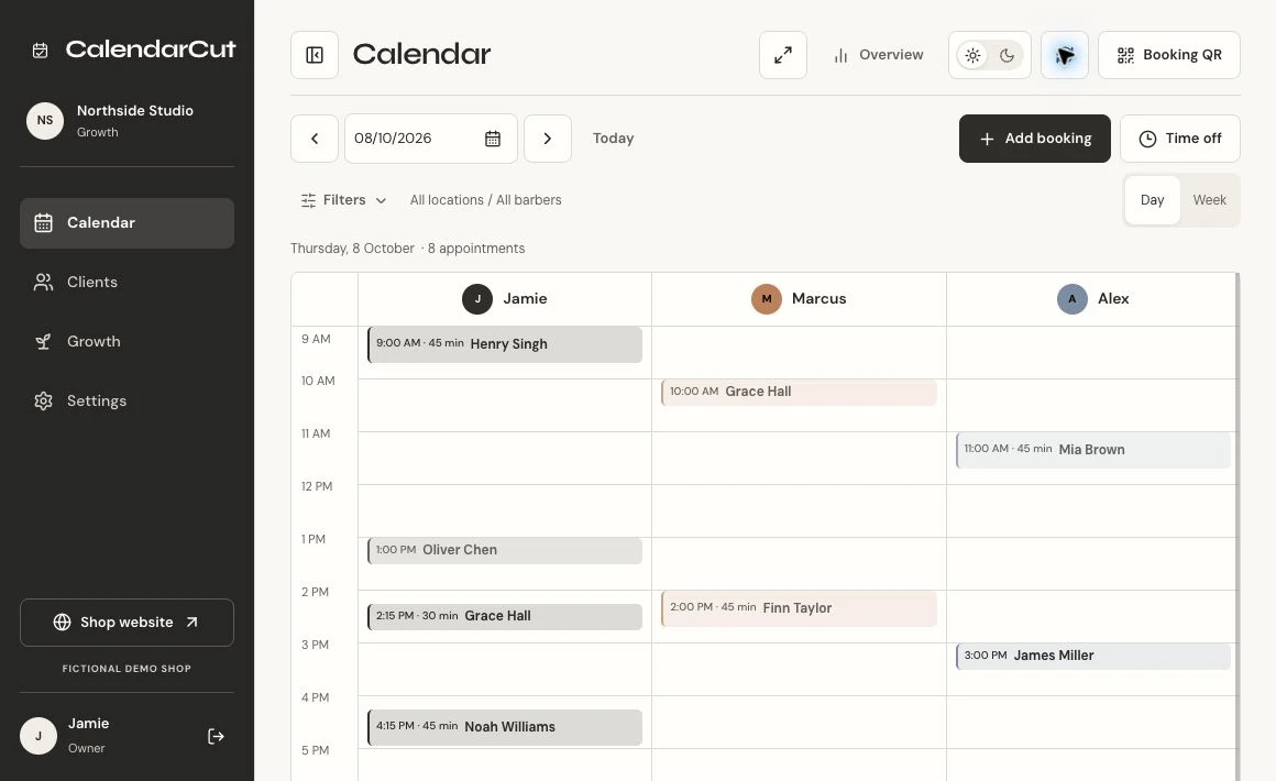 CalendarCut team diary with sample data